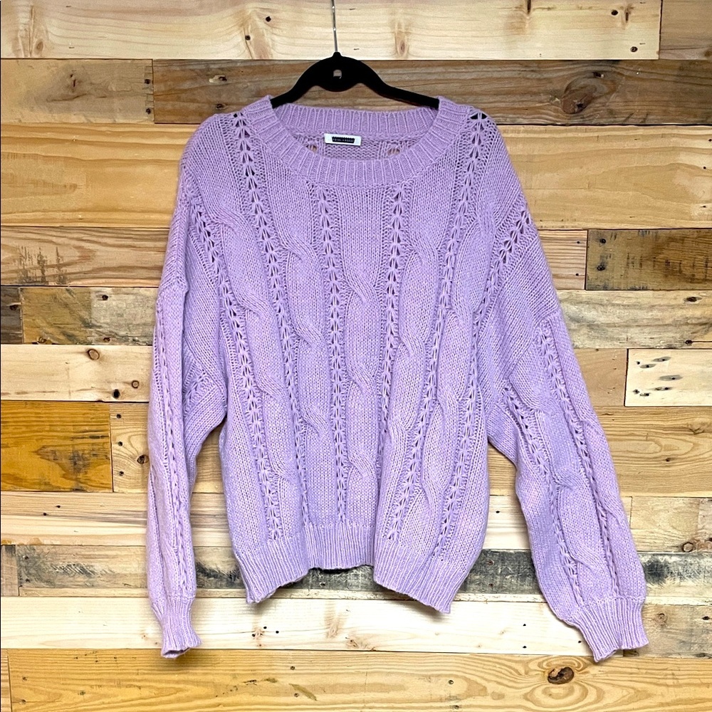 Royal + Reese size XL Lavender Cable Knit Super Soft Oversized Stretchy Sweater